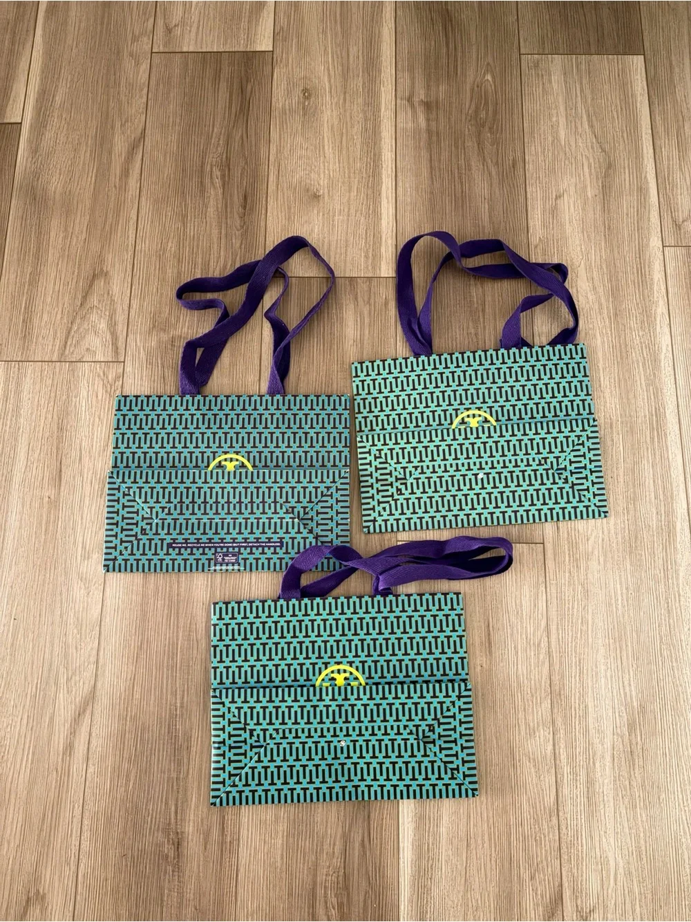 Tory Burch Blue-Green Logo Shopping Paper Bag with Purple Handles